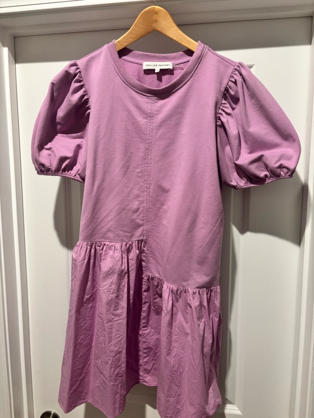 English Factory Lilac Puff-Sleeve Tiered Dress